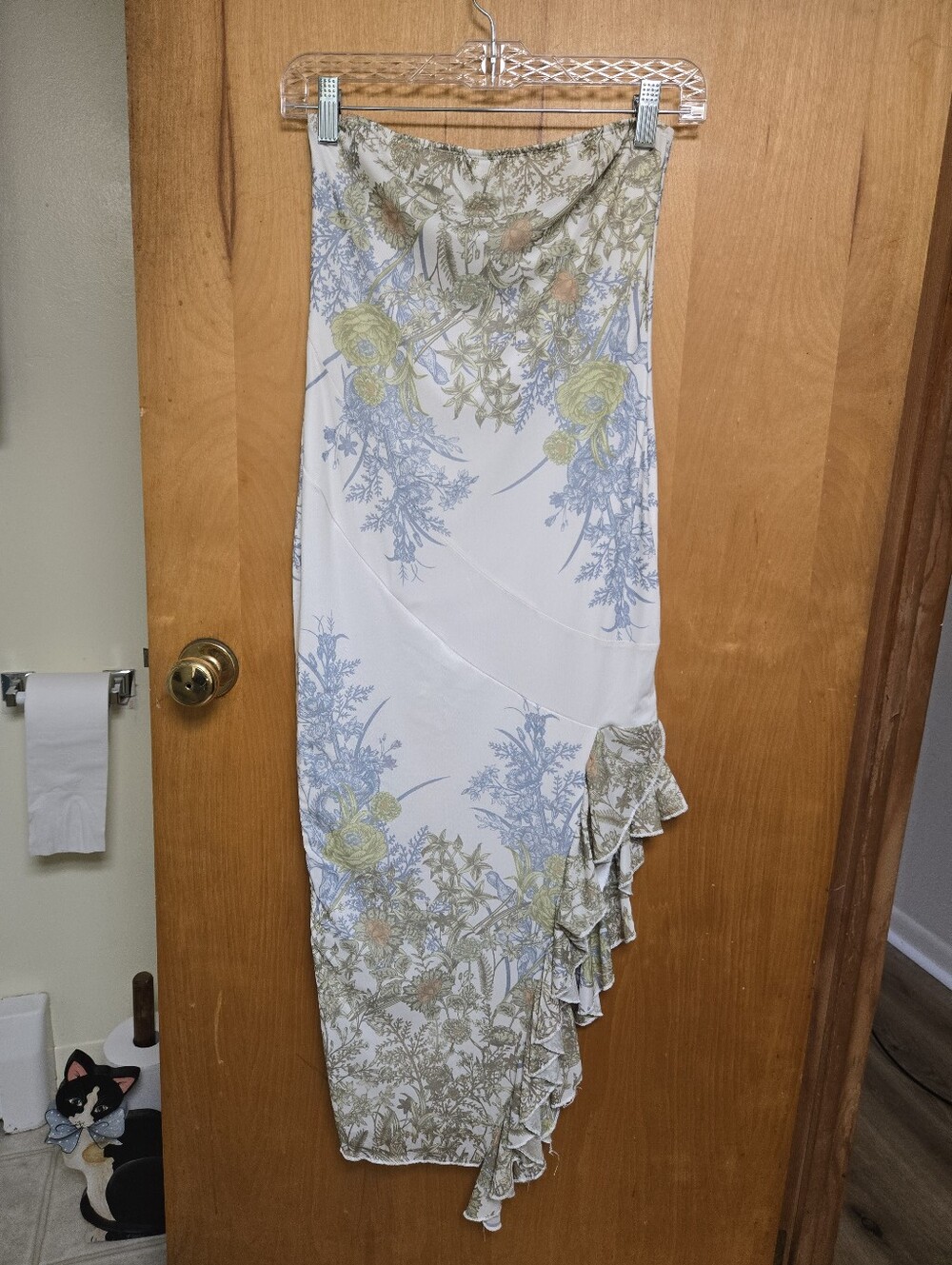 Strapless Bodycon Maxi Green Blue Floral Dress